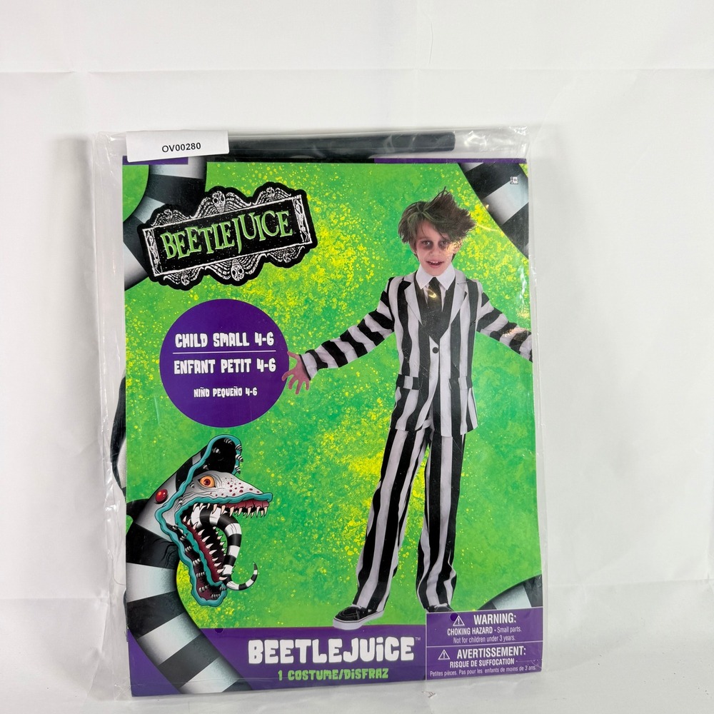Beetlejuice Costume Child Small 4-6 Striped Suit Halloween Kids Unisex 2 Pc Set